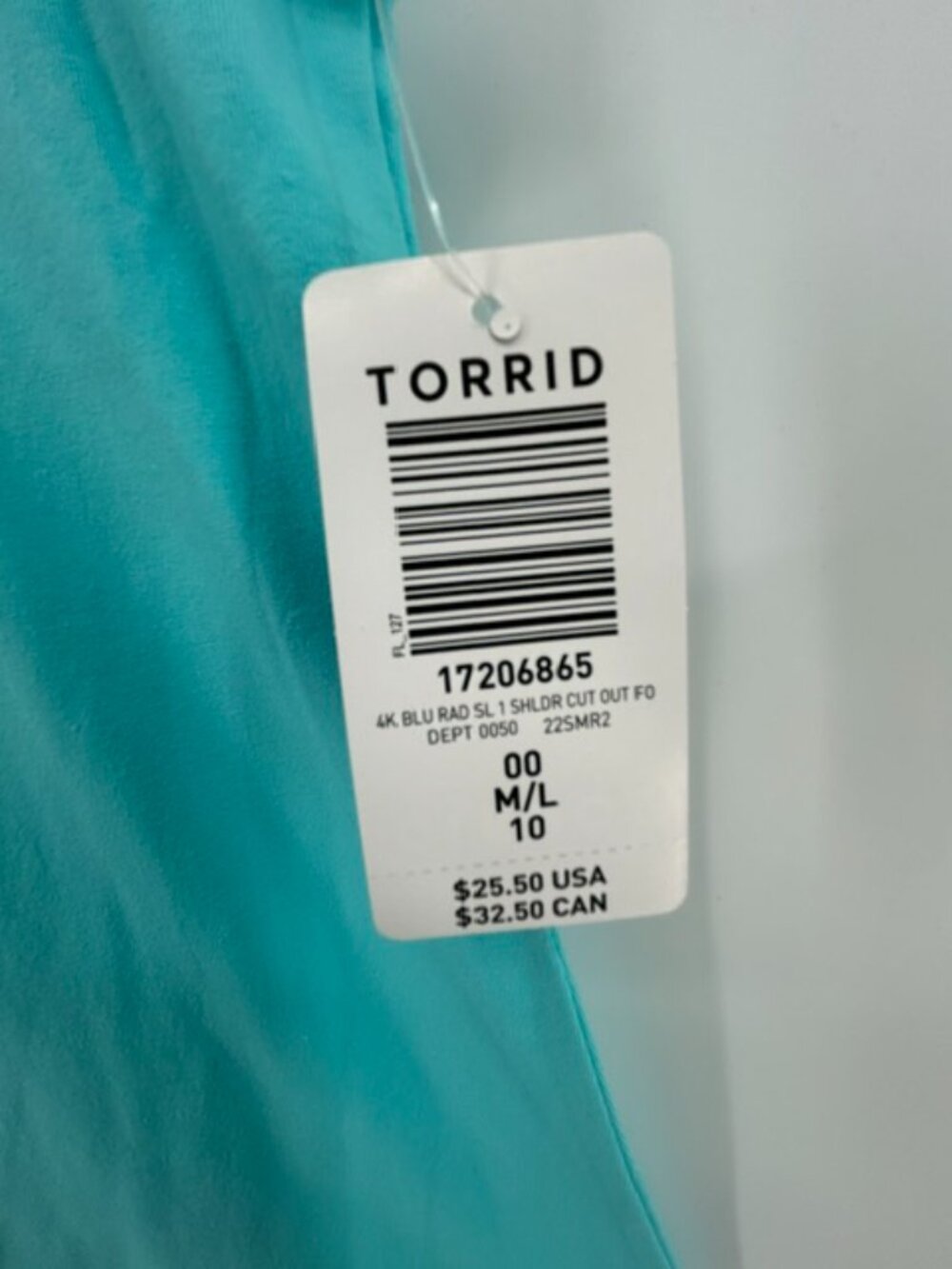 Torrid Tank Top 00 M/L 10 Blue Green Sleeveless Cutout One Shoulder Stretch - Picture 7 of 9